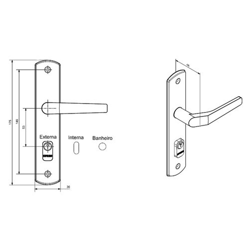 Fechadura Externa Reta ESP26 40X53 PY53 Cromado Popline - Soprano