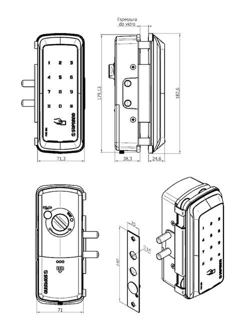 Fechadura Digital FVD301 Porta de Vidro com Tags - Soprano