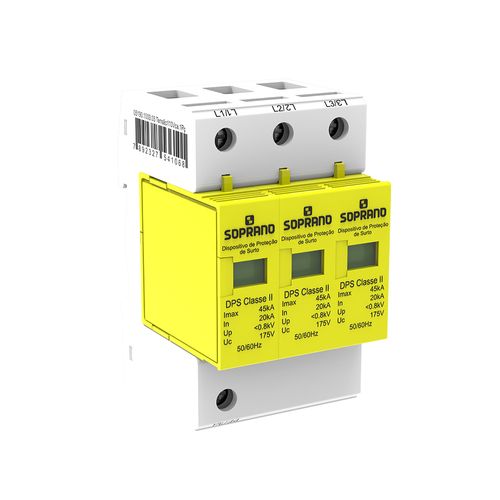 Dispositivo Proteção Surto DPS Tripolar 175vca 45kA Soprano