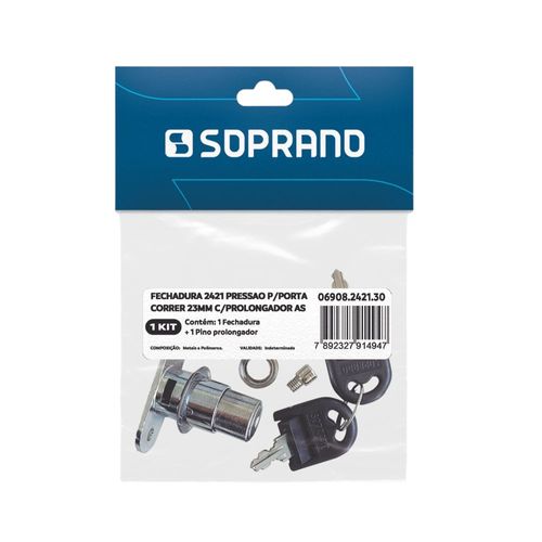 Fechadura Pressão Porta Correr 2421 23mm com Pino - Soprano