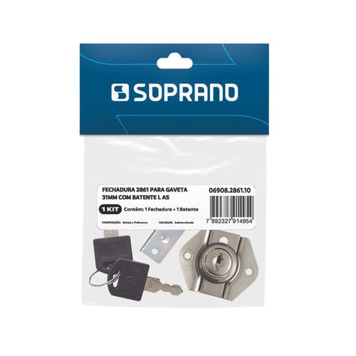 Fechadura para Gaveta 31mm + Batente 2861 1 peça - Soprano