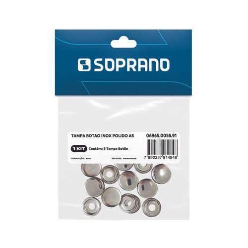 Tampa Botão Inox Polido 8 Peças - Soprano