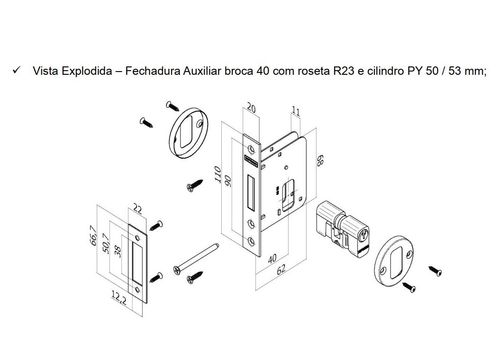 Fechadura Auxiliar 0737 Cromada BR40 ROS23 PY - Soprano