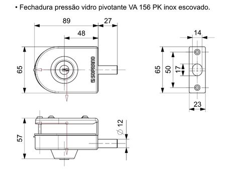 Fechadura  de Pressão Vidro Pivotante VA 156 PK - Soprano