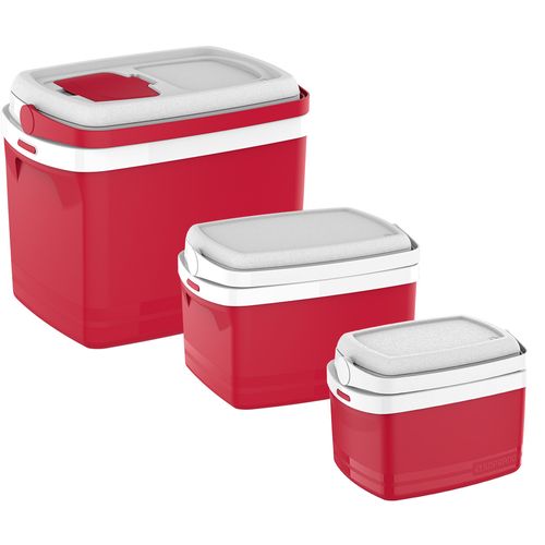 Kit Caixa Térmica Cooler 32L+12L+5L Vermelho - Soprano