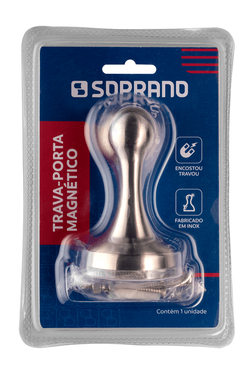 Trava Porta Piso Magnético Eco Inox Escovado Blister - Soprano