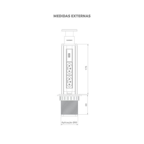 Torre de Tomada Embutir 2 Tomadas + 1 USB Preto - Soprano