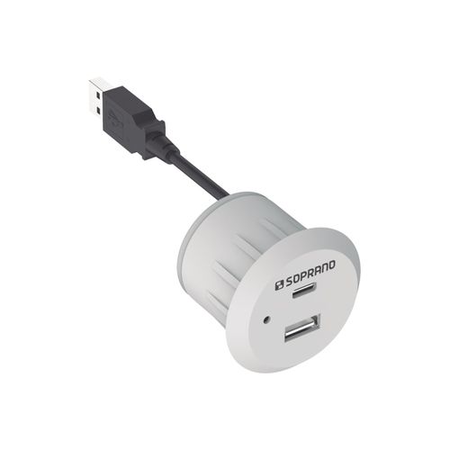 Tomada 1 USB e 1 USB-C de Embutir p/ Móveis Branco - Soprano