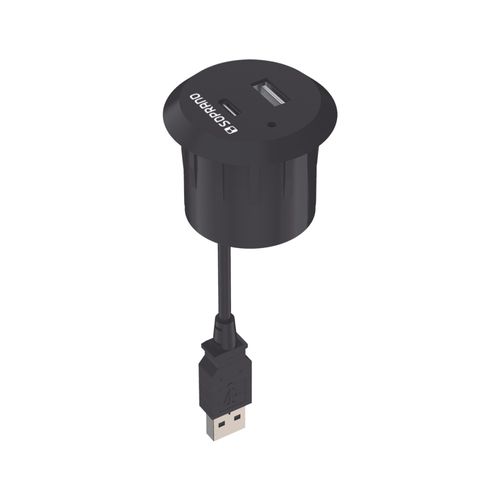 Tomada 1 USB e 1 USB-C de Embutir p/ Móveis Preto - Soprano