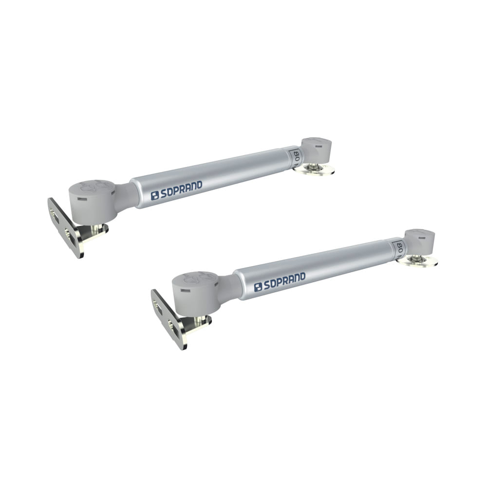 Kit 2 Pistões a Gás para Móveis 80N Força Inversa Acabamento Prata