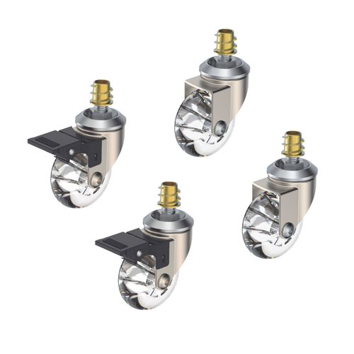 Kit 4 Rodízios Gel 50mm 2 com Freio e 2 sem Freio com Pino e Bucha Rosca M10x15mm Níquel - Soprano