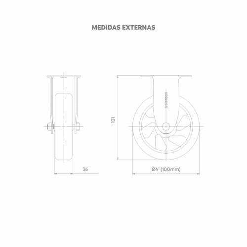 Rodízio Semi Ind 4" 100mm 130Kg com Base Fixa - Soprano