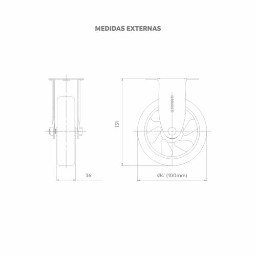 Rodízio Semi Ind 4" 100mm 130Kg com Base Fixa - Soprano