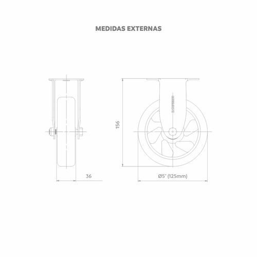 Rodízio Semi Ind 5" 125mm 150Kg com Base Fixa - Soprano