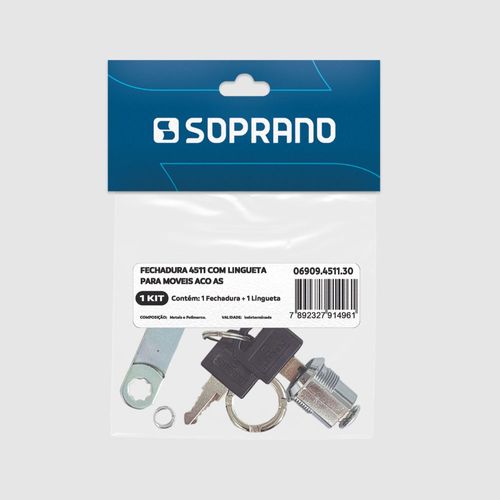 Fechadura p/ Móveis de Aço + Lingueta 1,5x49mm 4511 Soprano