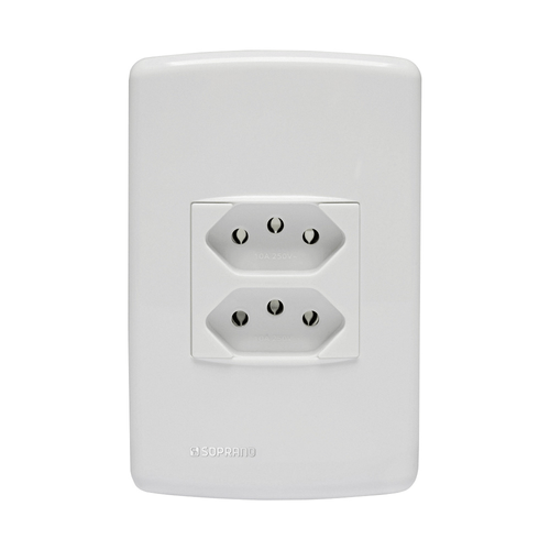 Conjunto 1 Tomada 2P+T Duplex 10A 250V 4X2 Branco Duale Up - Soprano