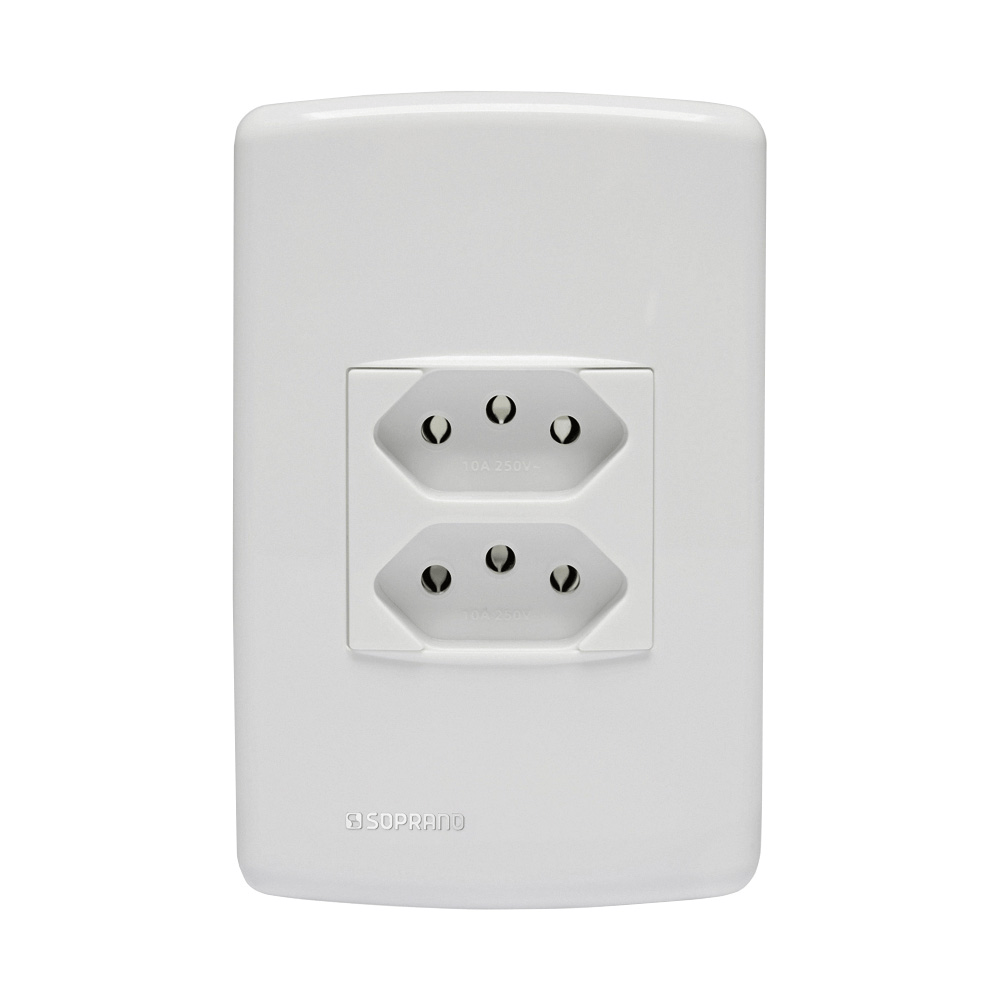 Conjunto 1 Tomada 2P+T Duplex 10A 250V ~ 4X2 Branco Duale Up - Soprano
