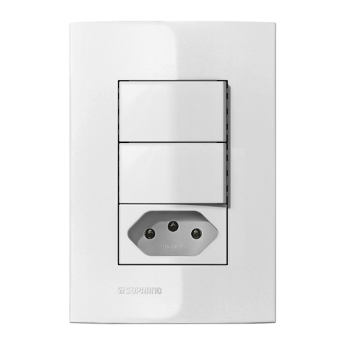 Conjunto 2 Interruptores Simples + 1 Tomada 10A Branco Iris - Soprano