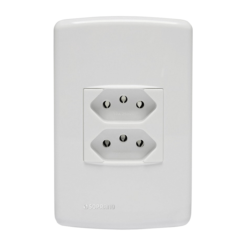 Conjunto 1 Tomada 2P+T Duplex 20A 250V ~ 4X2 Branco Duale Up - Soprano