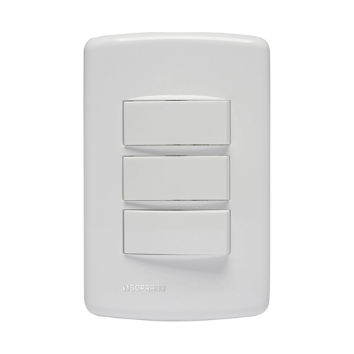 Conjunto 3 Interruptores Simples 10Ax 250V 4X2 Branco Duale Up - Soprano