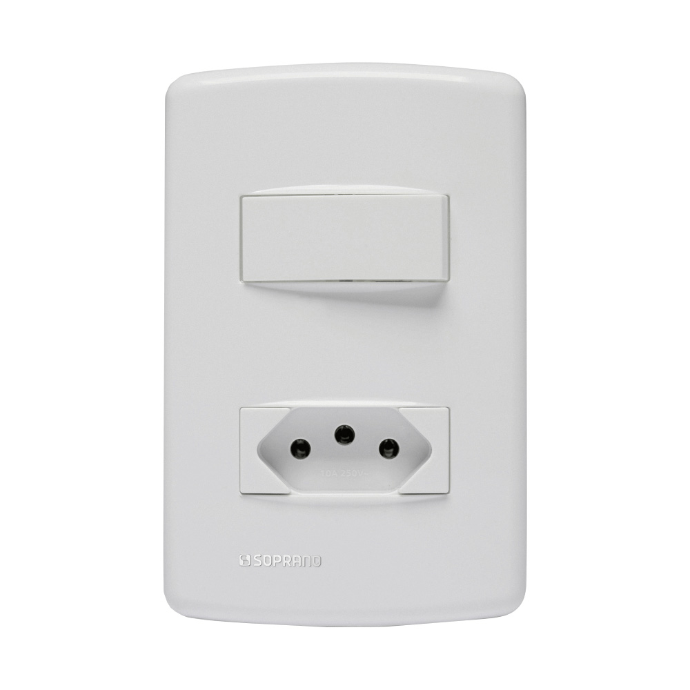 Conjunto 1 Interruptor Simples 10Ax + 1 Tomada 2P+T 20A 250V ~ 4X2 Branco Duale Up - Soprano