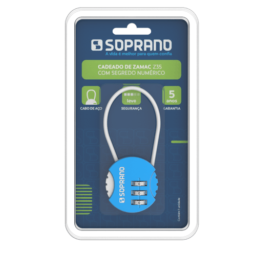 Cadeado De Zamac Segredo Color Azul Z35 Blister - Soprano