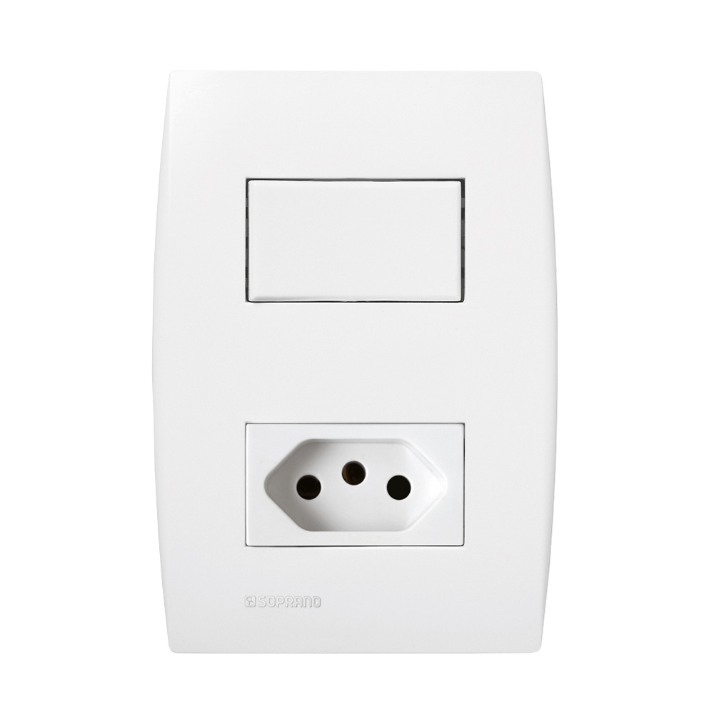 Conjunto 1 Interruptor Simples 10Ax + 1 Tomada 2P+T 10A 250V~ 4X2 Branco Ilus - Soprano