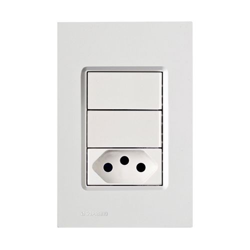 Conjunto 2 Interruptores Simples 16A + 1 Tomada 10A Branco Delta Mondo - Soprano