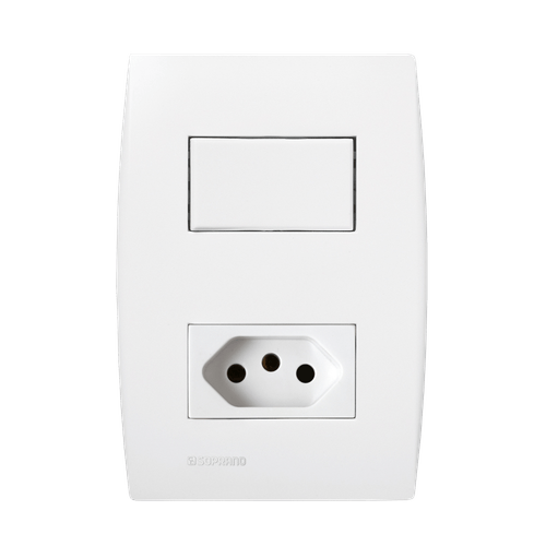 Conjunto 1 Interruptor Simples 10Ax + 1 Tomada 2P+T 10A 250V 4X2 Branco Ilus - Soprano