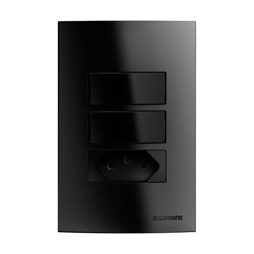 Conjunto 2 Int. Simples 10AX + 1 Tomada 2P+T 20A 250V Preto Brava! Up Soprano
