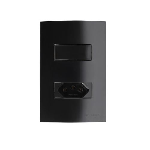 Conjunto 1 Int. Simples 10AX + 1 Tomada 2P +T 10A 250V Preto Brava! Up Soprano