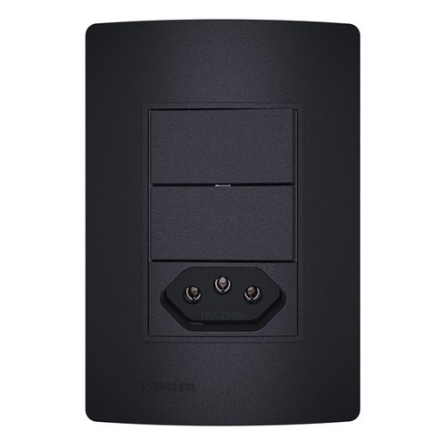 Conjunto 2 Interruptor Paralelo 10AX + 1 Tom 10A 4X2 Carbono Revitá - Soprano