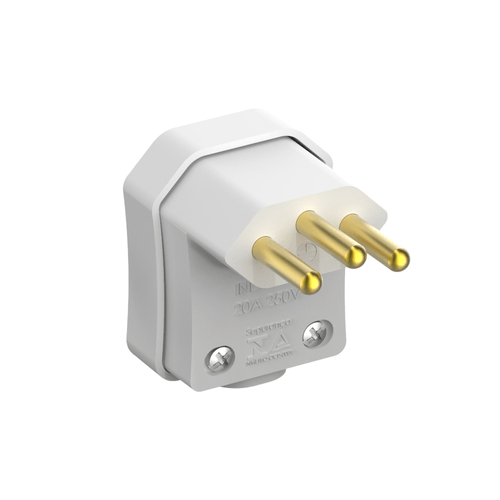 Plugue Macho 90 Graus 2P+T 20A Branco - Soprano