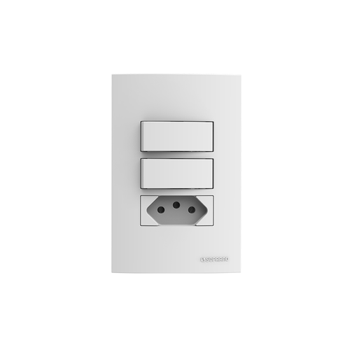 Conjunto 2 Interruptor Simples 10AX + 1 Tomada 2P+T 10A Branco Brava! Up - Soprano