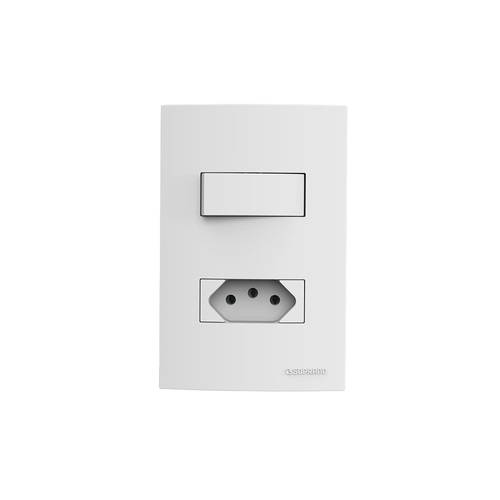 Conjunto 1 Interruptor Paralelo 10AX + 1 Tomada 2P+T 10A 250V~ 4X2 Branco Brava! Up - Soprano