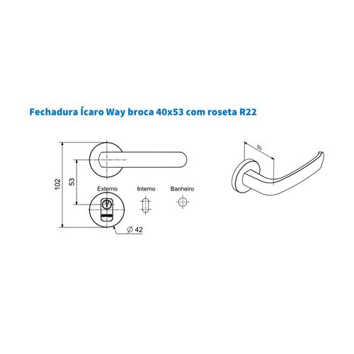 Fechadura Icaro Way Interna 40x53 Ros22 Oval Cromado - Soprano