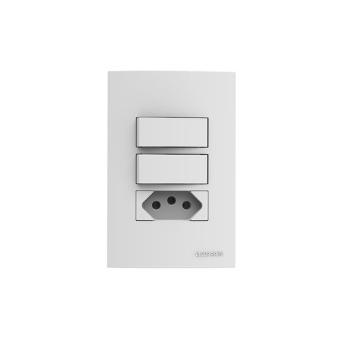 Conjunto 2 Interruptor Simples 10AX + 1 Tomada 2P+T 20A 4X2 Branco Brava! Up - Soprano