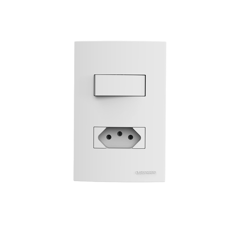 Conjunto 1 Interruptor Simples 10AX + 1 Tomada 2P+T 10A 4X2 Branco Brava! Up - Soprano