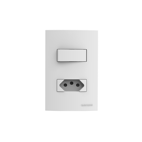 Conjunto 1 Interruptor Simples 10AX + 1 Tomada 2P+T 20A 4X2 Branco Brava! Up - Soprano