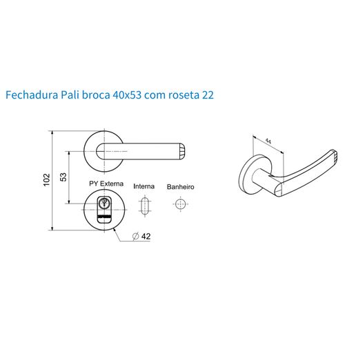 Fechadura Pali Interna ROS22 Oval Cromado - Soprano