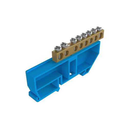 Barramento Neutro 2+6 Furos p/ Fixação em Trilho DIN Azul - Soprano