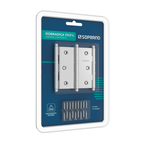 Dobradiça Média 3X2.1/2 Cromada Com Anel Reto Blister 3 - Soprano
