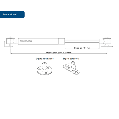 Pistão a Gás com Engate Fácil 40N Prata - Soprano