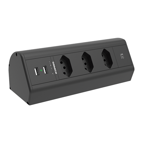 Caixa de Tomada Sobrepor Horizontal 3 Módulos de Tomada + 2 USB Preto - Soprano