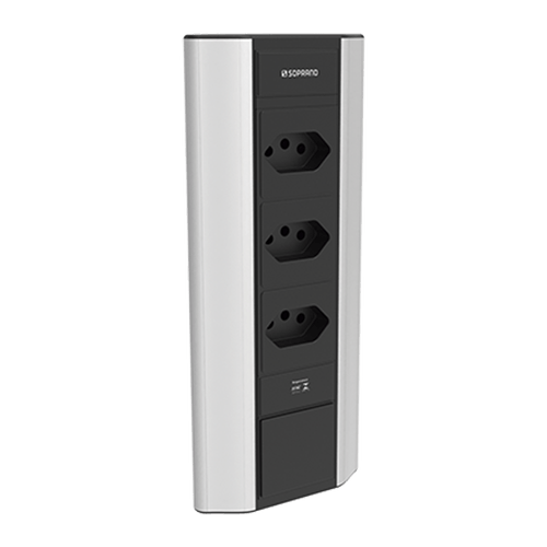 Caixa de Tomada Sobrepor Vertical 3 Módulos de Tomada Prata - Soprano