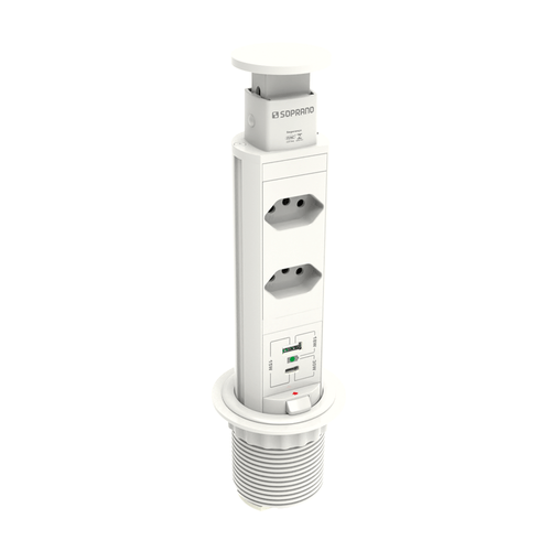Torre de Tomada Embutir 2 Módulos Tomada +1 USB + USB-C Branco - Soprano