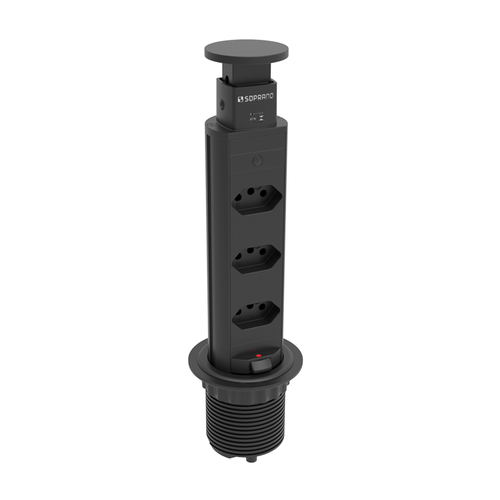 Torre de Tomada Embutir 3 Módulos de Tomada Preto - Soprano