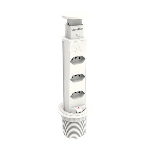 Torre de Tomada Embutir 3 Módulos de Tomada Branco - Soprano