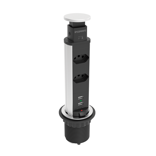Torre de Tomada Embutir 2 Módulos Tomada + 2 USB Prata - Soprano
