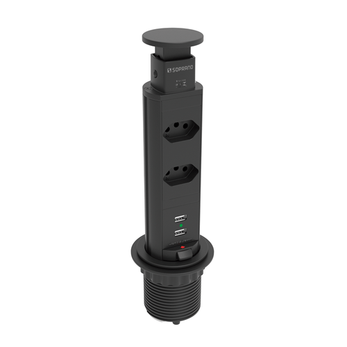 Torre de Tomada Embutir 2 Módulos Tomada + 2 USB Preto - Soprano